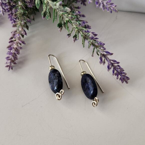 Blue Sodalite Stone Wire-Wrapped Dangle Earrings / Minimalist Gemstone Earrings - Picture 8 of 15